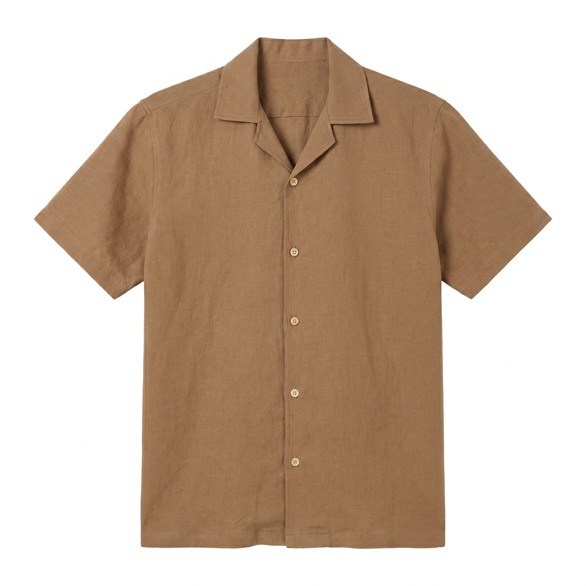 Cotton-linen Camp Collar Shirt (Brown)