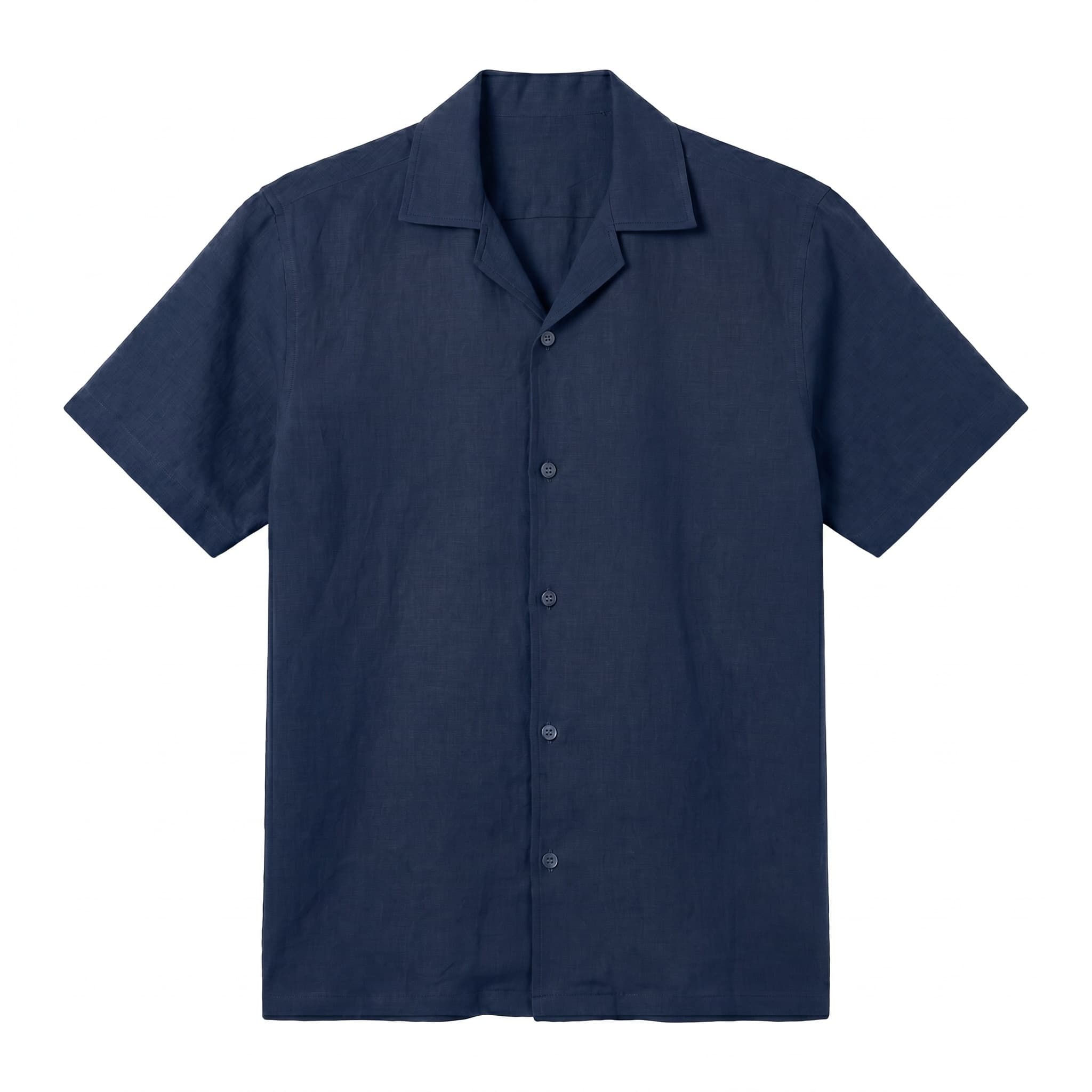 Cotton-linen Camp Collar Shirt (Navy Blue)