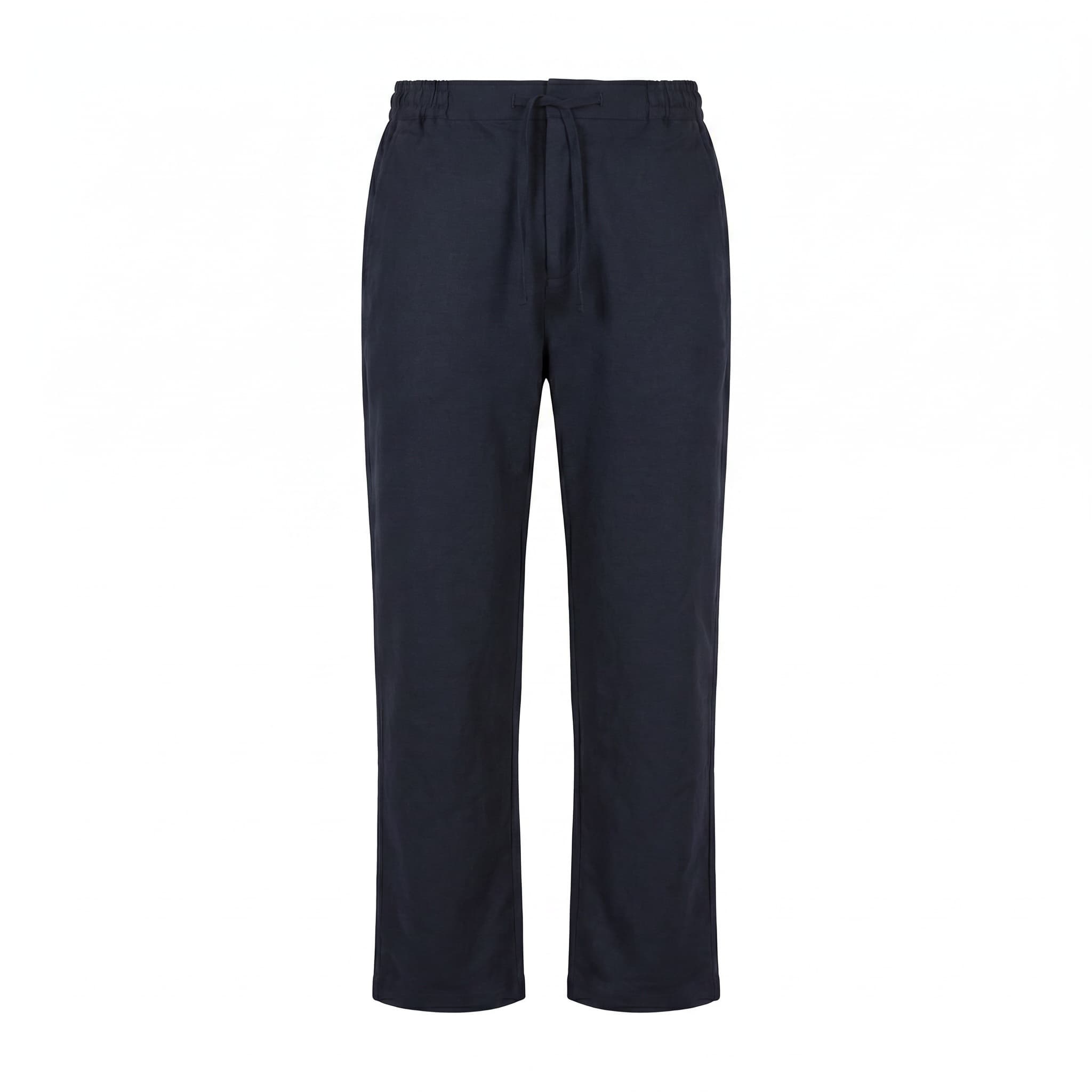 Linen Straight-Leg Trousers (Navy Blue)