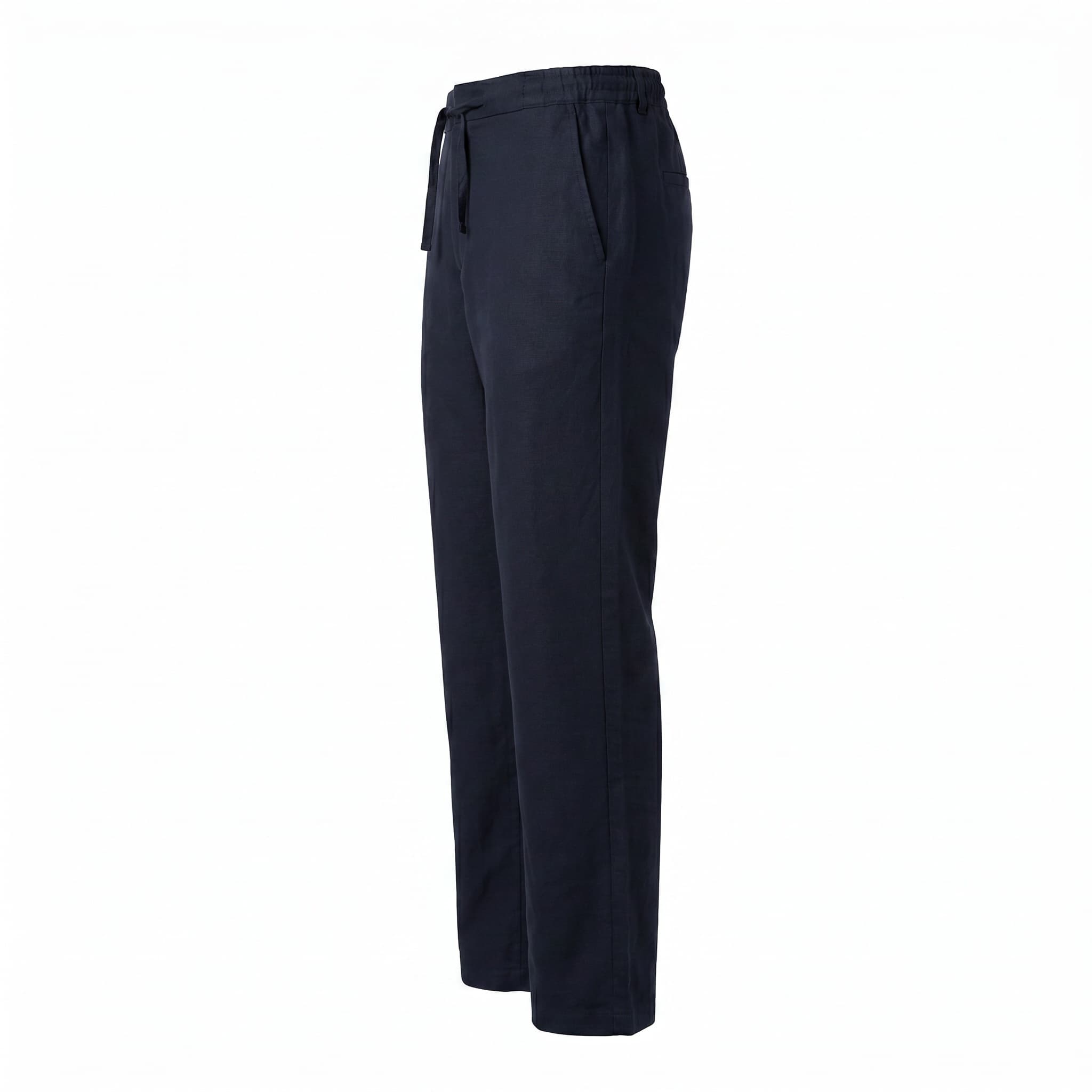 Linen Straight-Leg Trousers (Navy Blue) – view 3
